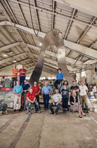 The Amaral Team with 'Hydro' by Nancy Selvage - In Progress - Photo Credit: Tony Luong (Rhode Island Monthly)